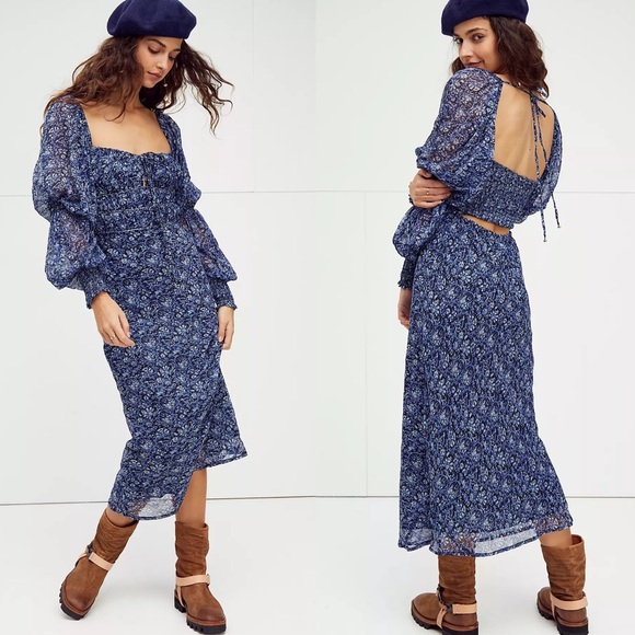 NWT Free People Aglow Midi Dress in Blue Combo - Picture 1 of 13
